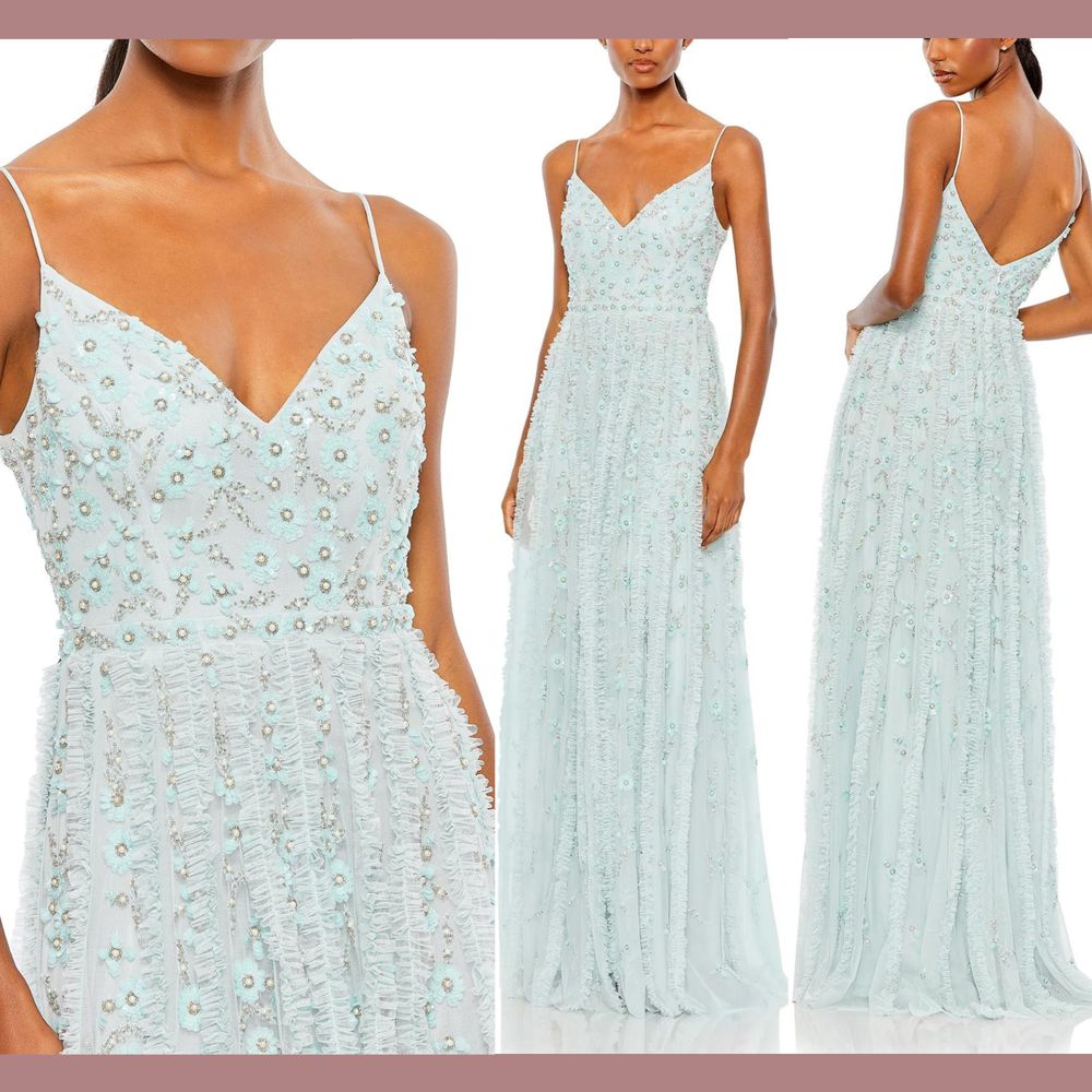 Nwt Mac Duggal [ 0 ] 9166 Embellished Ruffled Spaghetti Strap A Line Gown Q844